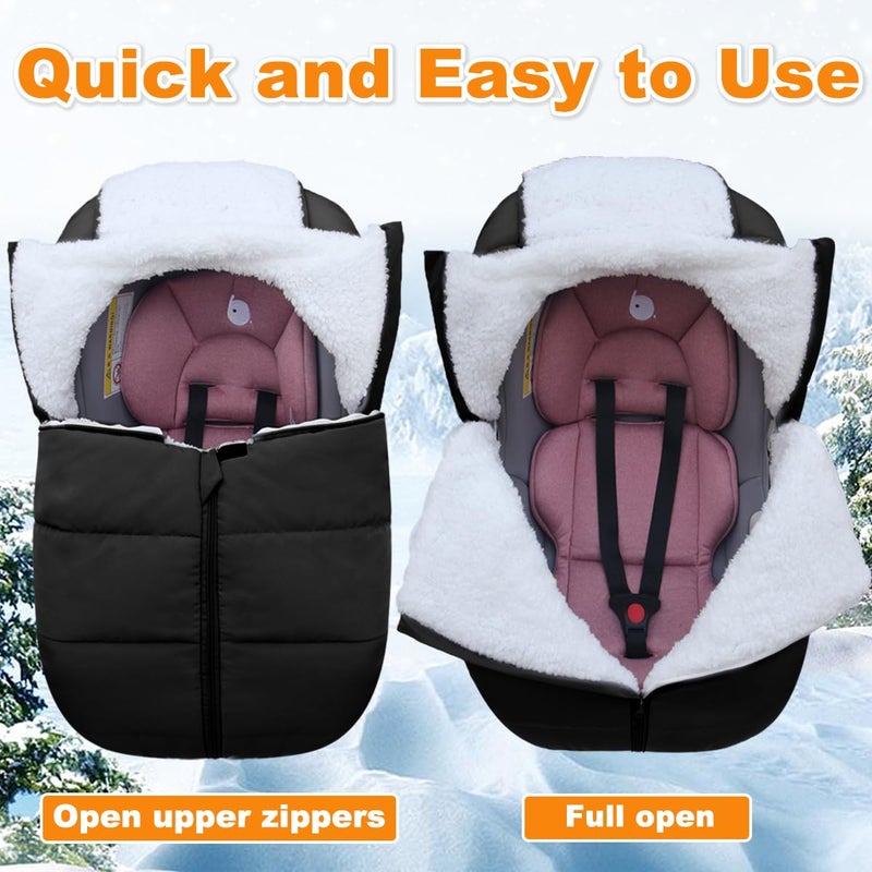 flower frail Winter Baby Car Seat Cover - Infant Carseat Bunting Bag Blanket Keep Baby Warm for Newborn Boys Girls- Cold Weather Insulated Windproof Carrier Canopy for Travel (Black) - Image 3